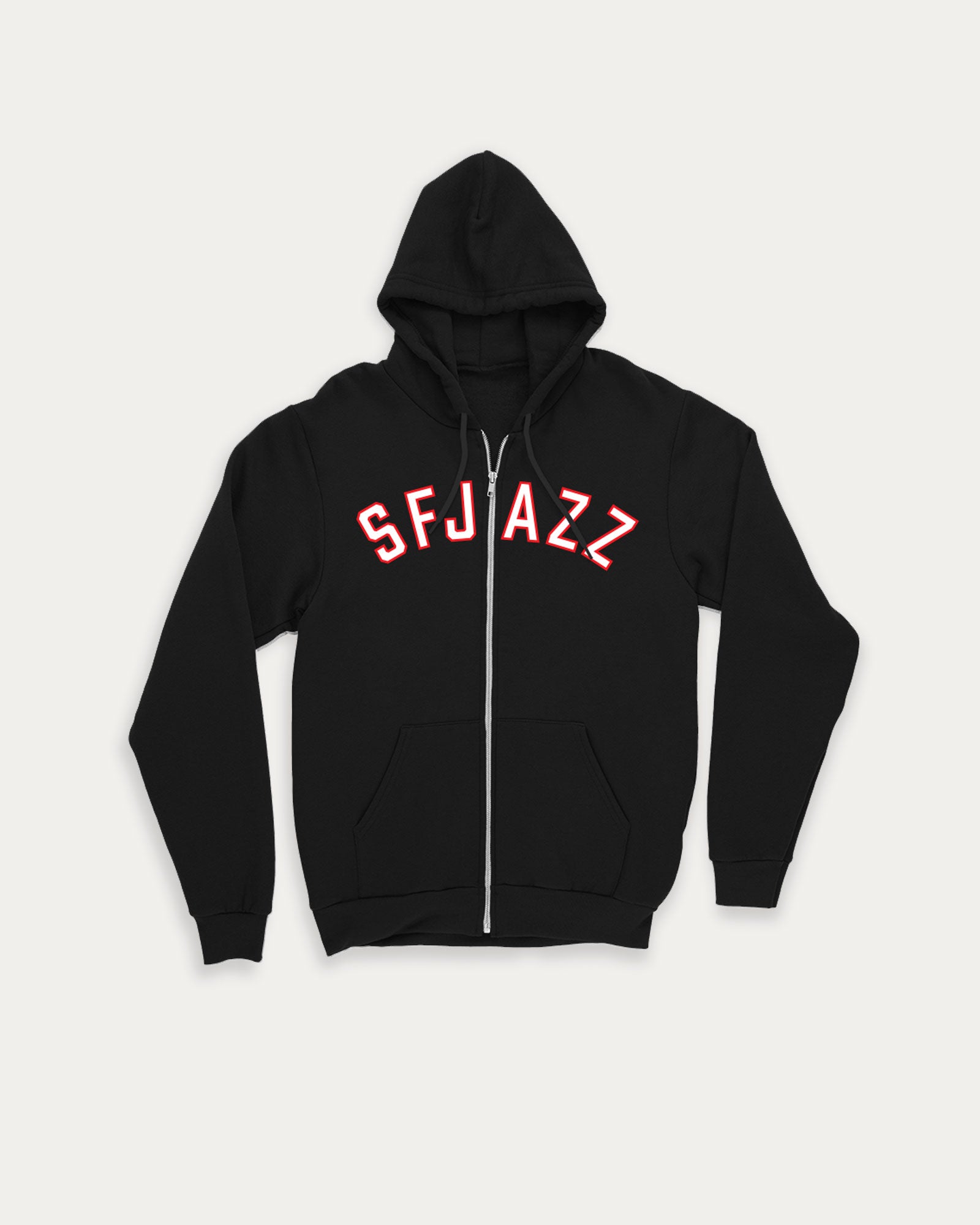 VARSITY-STYLE SFJAZZ ZIP-UP HOODIE (BLACK)
